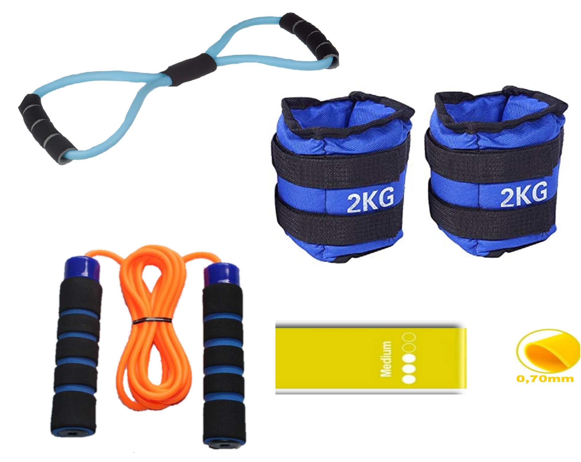 Kit Set Tobilleras 1kg + Banda Circular Sp + Speed Rope Gym
